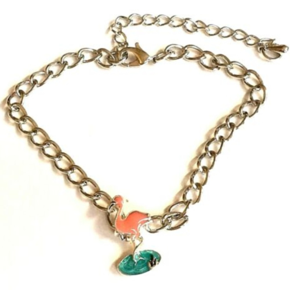 Silver Flamingo Bracelet Anklet Hibiscus 8-10.5"